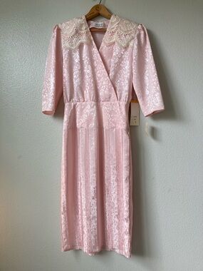 NWT Vintage Nilani Jacquard Damask Floral Satin Lace 80s Dress sz 8 Romantic